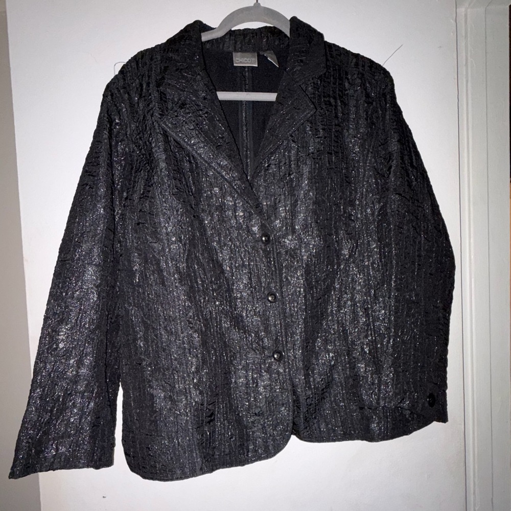 Chico's Metallic Gray Crinkle Blazer